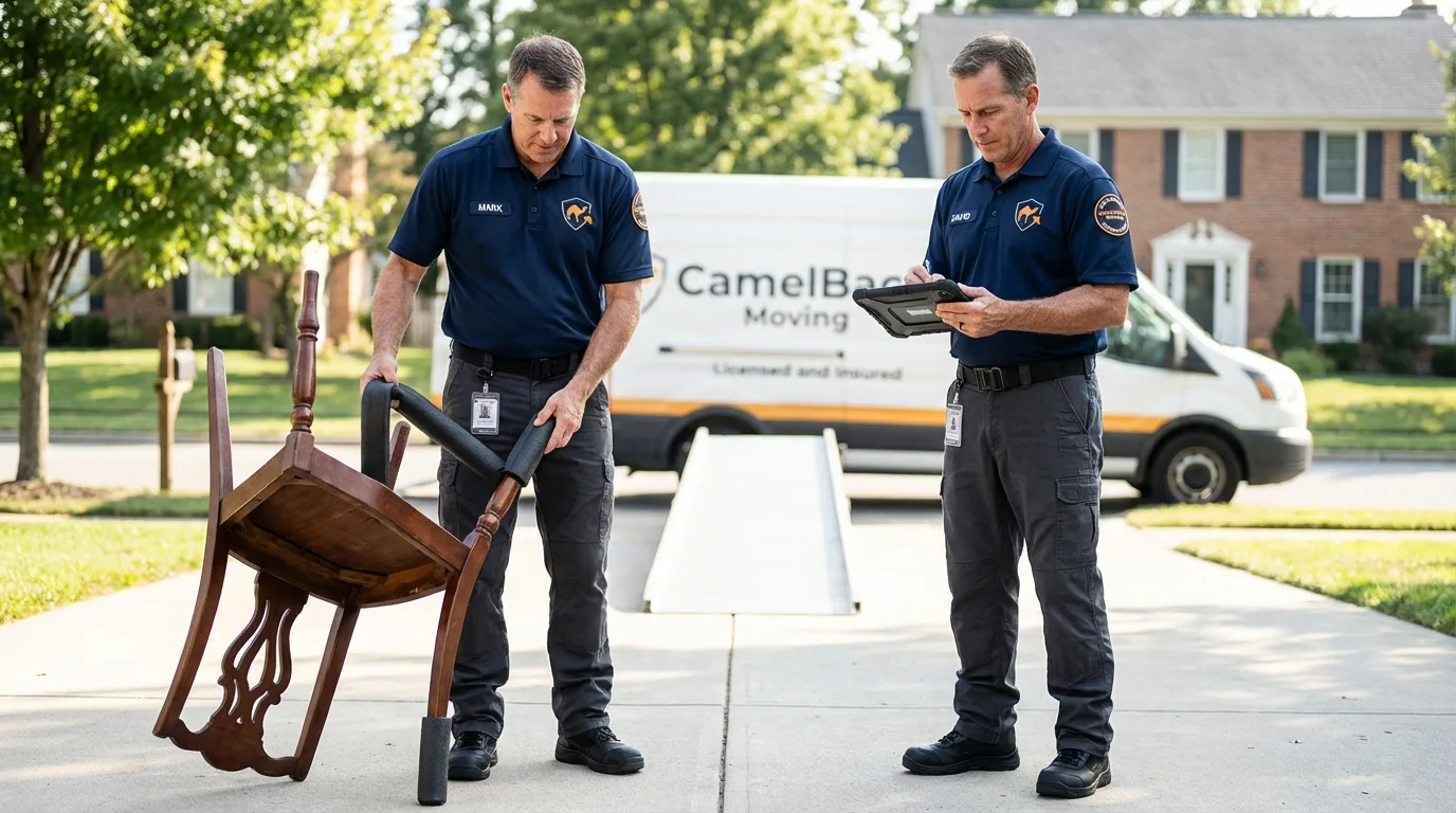 Movers inspecting furniture for damage prevention before loading in Randallstown, MD